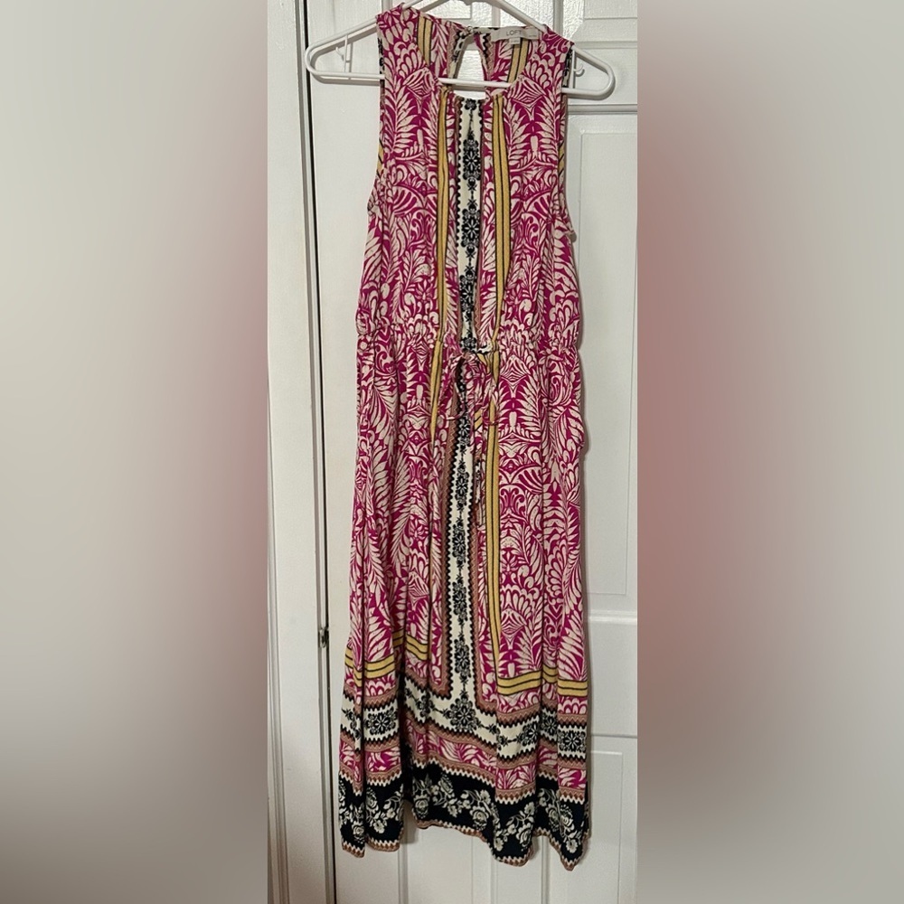 Loft hot pink floral sleeveless dress size large petite